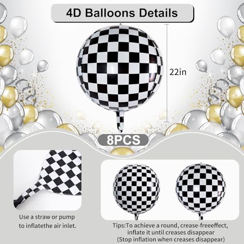 Image of TONIFUL 8Pcs 4D Checkered Balloons 22 Inch Sphere Checkereds Foil Balloons