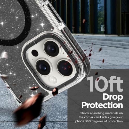 Image of Magnetic Case for iPhone 16 Pro Max [Compatible with Magsafe] [Bling Glitter Fluorescent Design] [1 Screen Protector] Slim Translucent Matte Case for iPhone 16 Pro Max 6.9 inch 2024, Black