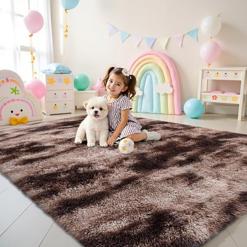 smiry Hochflor Teppich Wohnzimmer, Waschbar Anti-Rutsch Moderner Flauschiger Kuscheliger Teppich für Wohnzimmer Deko, Schlafzimmer, Kinderzimmer, 80 x 150 cm, Braun smiry Hochflor Teppich Wohnzimmer, Waschbar Anti-Rutsch Moderner Flauschiger Kuscheliger Teppich für Wohnzimmer Deko, Schlafzimmer, Kinderzimmer, 80 x 150 cm, Braun