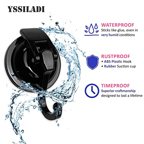 Yssiladi Suction Cup Hooks Heavy Duty Vacuum Suction Shower Hooks Glass Suction Cup Hooks Bathroom Robe Hooks Reusable, No Hole Punched, For Garland Decoration (Black, 2 Pack) #TOP4