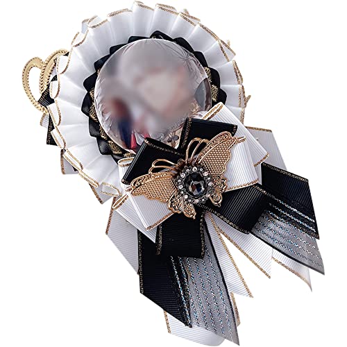 YUYAKESHI 缶バッジ用ロゼット バッジ用 痛バッグ 飾り 手作りロゼット リボン 痛バッグ装飾 缶バッジ 痛バ ロゼット グッズ レトロ 磁石付(ホワイトとブラック)