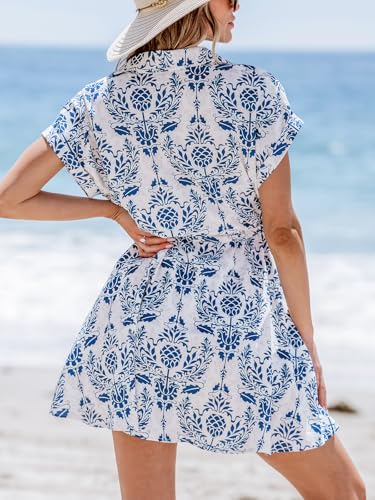 Image of CUPSHE Mini Dress for Women Short Sleeve Button Belted Paisley Pockets Casual A Line Summer Dress