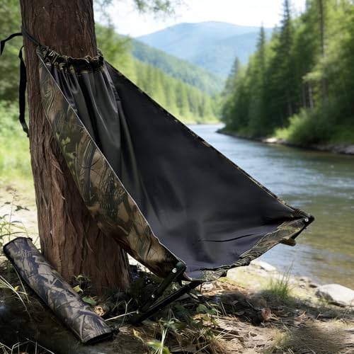 Outdoors Low Profile Hunting Tree Seat Adjustable Height Turkey Hunting Chair with 98In Zinc Alloy Buckle Strap Hunting Hammock Chair Portable and Light Weight Camping Stool on Tree