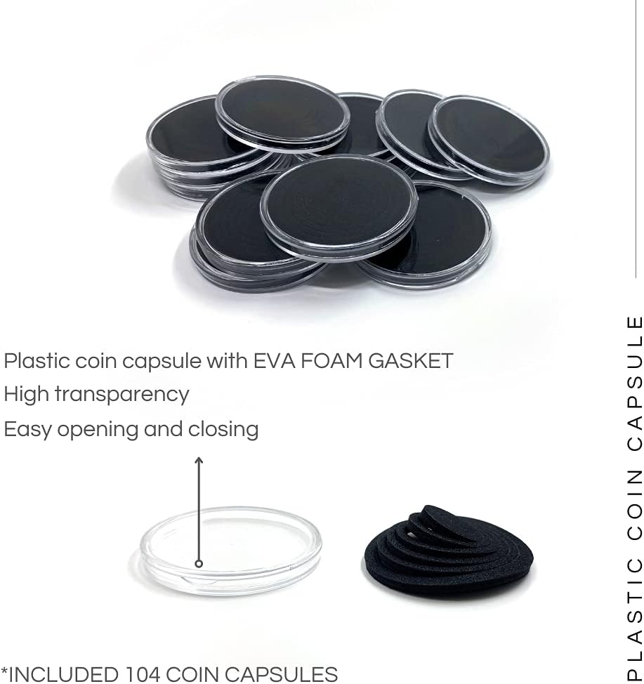 104 Pieces of 46mm Coin Capsules with Foam Gasket 6 Sizes, Storage Organizer Box for Coin Collection Supplies. Box for Coin Slab, Storage Box for Bars Assay Cards, (slabs and assay cards not included) : Office Products