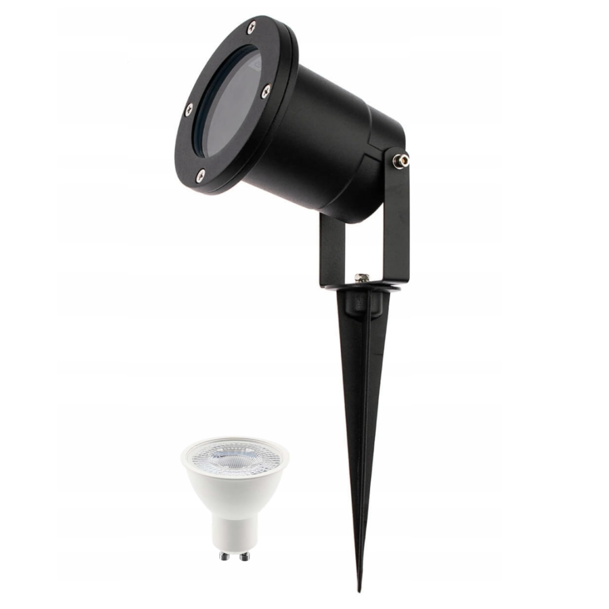 B2C GU10 Outdoor Garden Spike Light IP65 Waterproof Landscape Spotlight Adjustable Ground Light, Max 35W Bulb Included (1, Black, Warm White - 3000K)