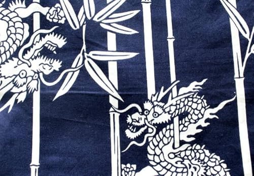 JapanBargain, Japanese Men's Cotton Yukata Kimono Bath Robe Bamboo and Dragon Design, Navy Color, Made in Japan3