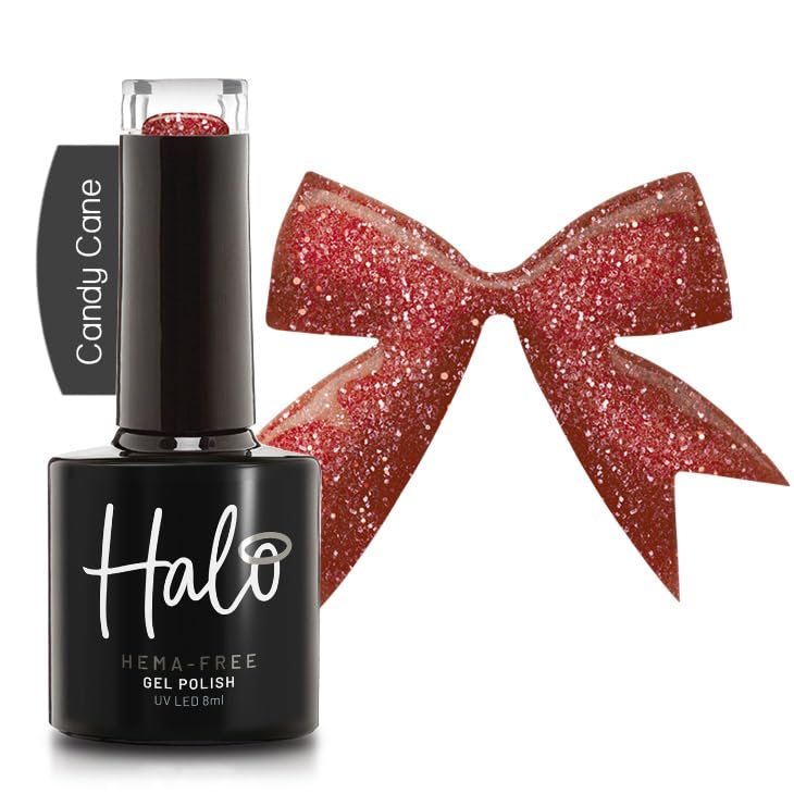 Halo Gel Polish 8ml - Candy Cane. UV/LED Gel Nail Polish, Long Lasting & Easy To Apply. Nail Art Colours For Manicure & Pedicure. Gel Polish For Professional & Home Use.