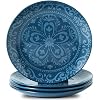 Set of 4 Large Ceramic Dinner Plates 105in Ideal for Pizza and Salads Perfect for Home Restaurant and Parties Microwave Dishwasher Safe Stylish Blue Print Design