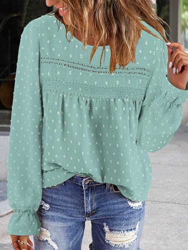 BETTE BOUTIK Womens Boho Fall Long Sleeve Shirts Crewneck Dressy Casual Blouses Trendy Flowy Tops