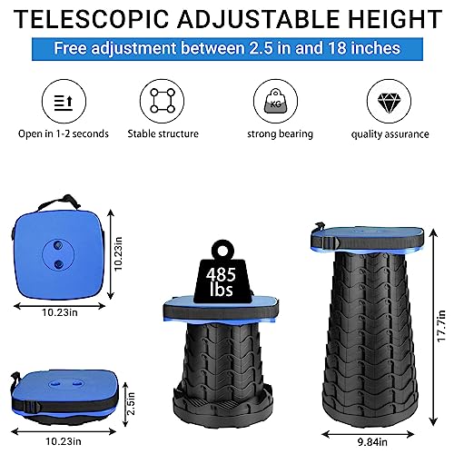 Image of Upgraded Folding Stool - 485lbs Load Capacity,Telescopic Stool,Portable Collapsible Seat for Camping,Fishing,Hiking,Travel