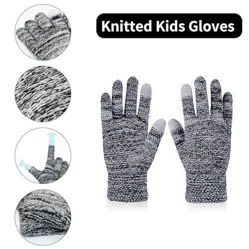 Icegrey 3Pcs Kids Winter Hat Scarf Snow Gloves Set, with Earmuffs, Knit Warm Fleece Lined Cold weather for Boys Girls4