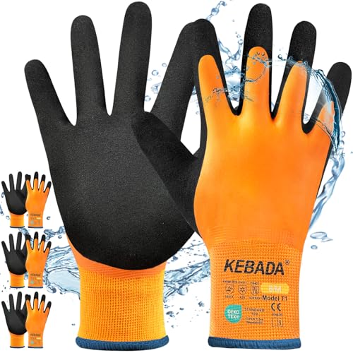 Kebada T1 3 Pairs Waterproof Winter Work Gloves for Men and Women, Warm Work Gloves for Cold...