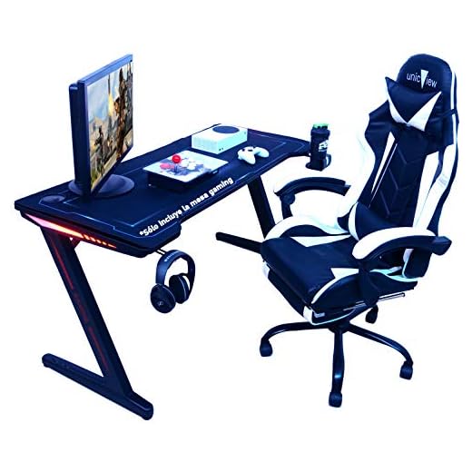 Mesa Gaming, 140cm x 60cm, Gaming Desk, Mesa para Ordenador Consola PS5, Xbox Series, Patas de Acero, RGB LED, Base de Alfombrilla, Parrilla para Recoger Cables