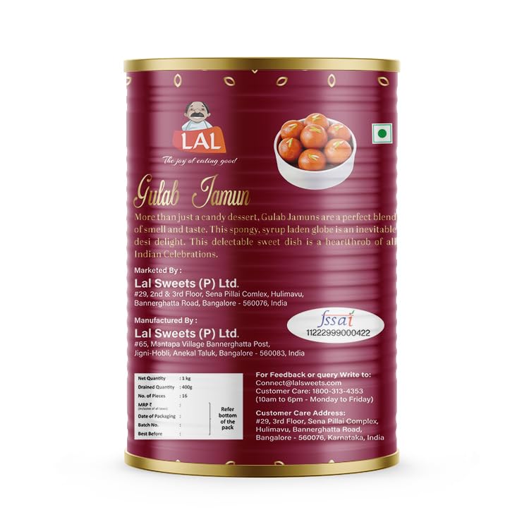 Image of Lal Sweets Gulab Jamun | Authentic Indian Sweet | Handcrafted To Perfection | Ghee Infused Goodness, 1 Kg, (Gulab Jamun, Pack of 1)