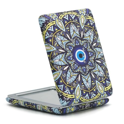 RONTEDA Small Compact Mirror - Pocket Mirror for Purse & Travel with Double Sided Square Glitter PU Leather