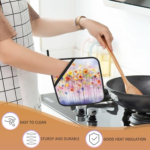 Bamowey BAM-GRD-123 Abstract Florl Pot Holders Set Of 2, Kitchen Heat Resistant Potholder thumb #3