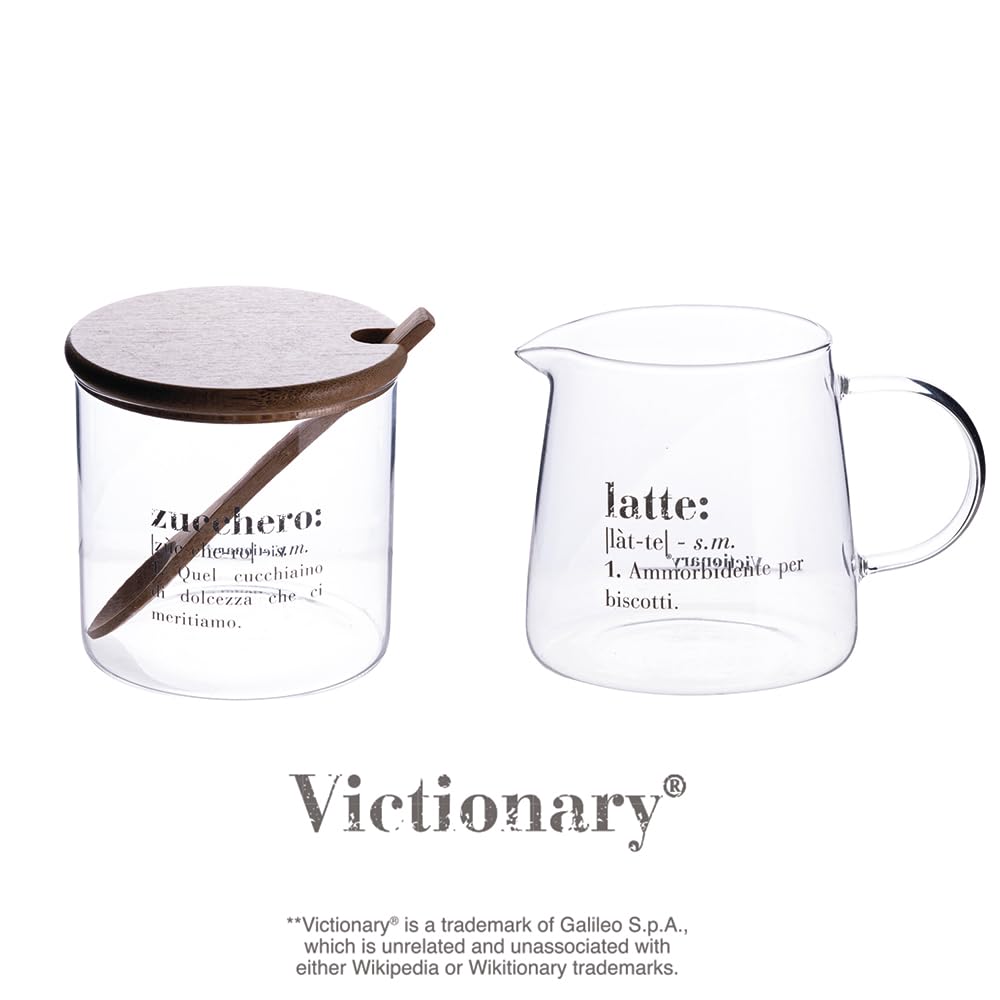 Villa d'Este Home Tivoli Victionary - Juego de jarra de leche y azucarero de cristal de 320 ml con tapa y cuchara de bambú transparente