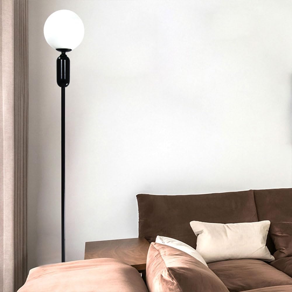 Modern Glass Floor Lamp Indoor 57in Standing Lamp with Marble Base White Glass Globe Tall Stand Up Light Living Room Bedroom Study Room Office Vertical Lighting