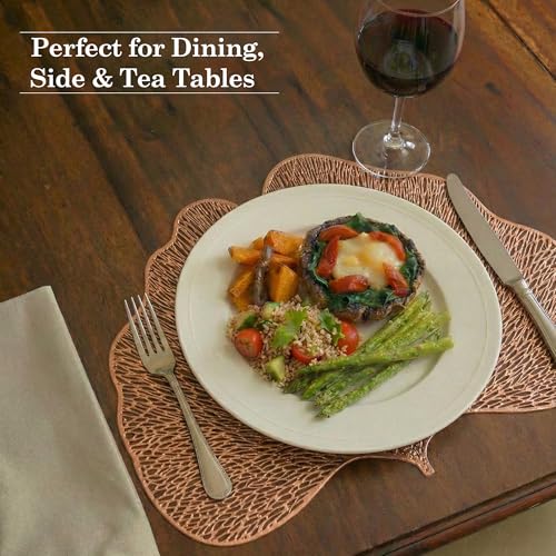 Image of Kuber Industries 4 Pcs Leather Side Table Mats | Washable Placemat /Dining Table Mat for Wedding and Family Functions | Butterfly Design - Copper