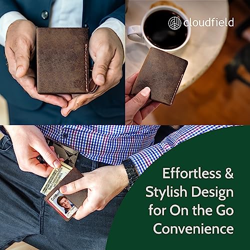 cloudfield Unisex Minimalist Leather Wallet - Thick Luxurious Leather with Bifold Design - Gift for Men and Women4