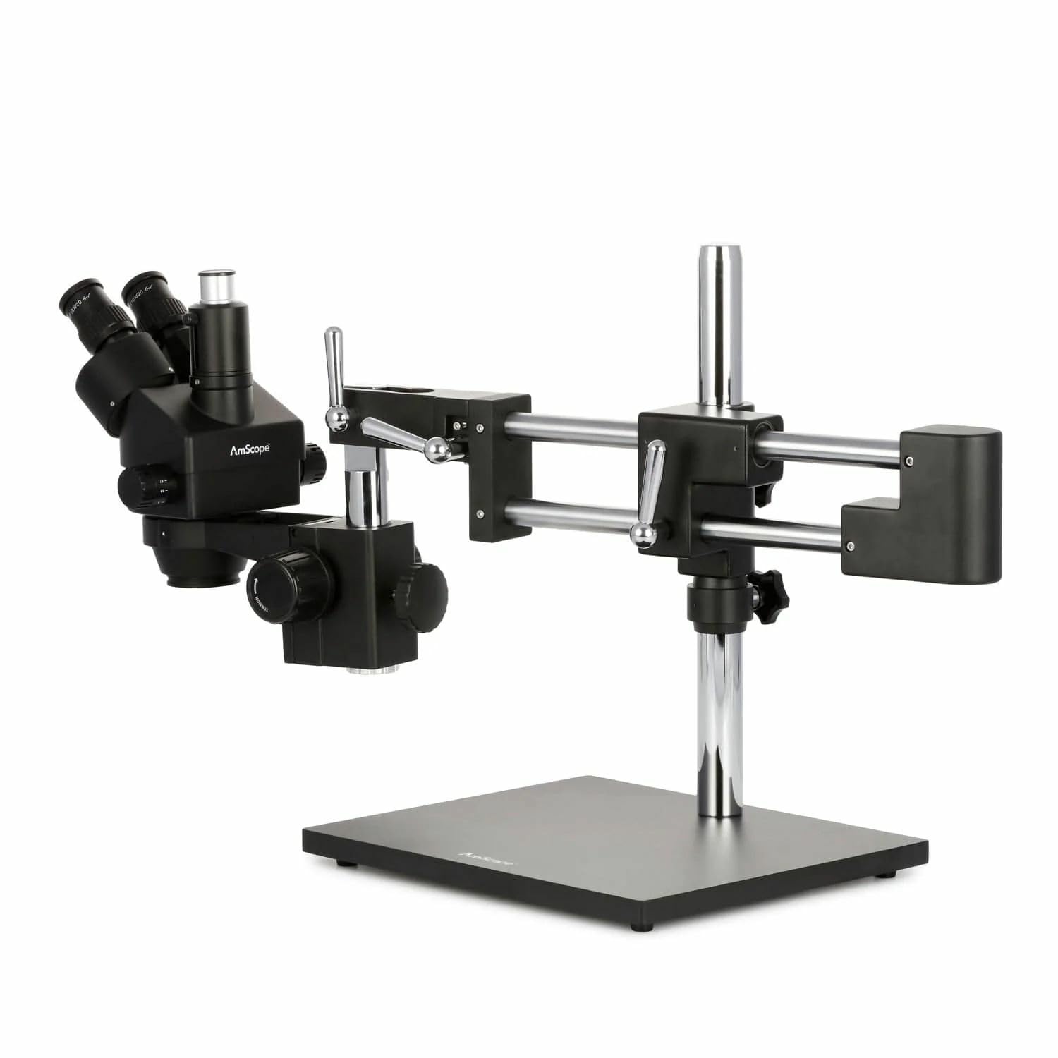 AmScope - 3.5X-180X Microscopio Estéreo Trinocular Zoom con Soporte Negro de Brazo Doble - SM-4TZZ-B