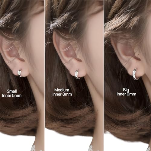 Solid S925 Silver Hoop Huggie Earrings|Wide Plain Hoops|Hypoallergenic|Ear Healing|Helix Cartilage Earlobe|Silver Plain Hoops|Classic Huggie Earrings4