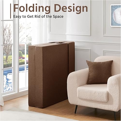 Image of Urban Decor Foldable Sofa Bed 6' X 6' Feet with Cushions | Perfect for Guest Jute Fabric Four Seater Sofa Cum Bed for Home & Office Space-Saving - SCB-4-Brown