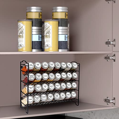 Swommoly Spice Rack Organizer With 32 Empty Square Glass Spice Jars, 386 White Spice Labels With Chalk Marker And Funnel Complete Set, Seasoning Organizer For Countertop, Cabinet Or Wall Mount #TOP1