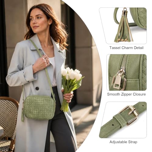 Image of AFKOMST Woven Crossbody Bags for Women Small Boho Purse with Roomy Space | Vegan Leather Camera Bag; Lightweight; Fits iPad mini, Long Wallet; Hands-Free Everyday