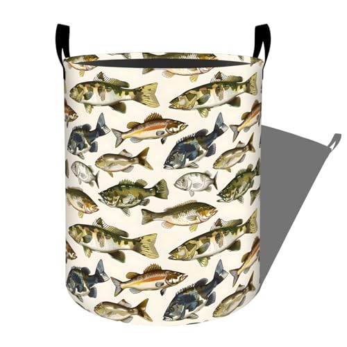 Image of Colorful Fish Laundry Basket, Dorm Nursery Foldable Laundry Hamper Organizer for Bathroom Decor, Toy Clothes Storage Box for Bedroom 19.7x15.7 Inch