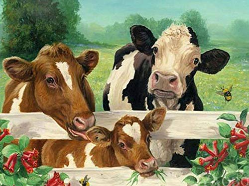 Diamond Painting 5D DIY"Cow Animal Farm" Daimond Embroidery Rhinestone Cross Stitch Decor Full Round Drill 30 * 40cm Frameless