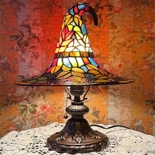 Autumn Witch Lamp, Stained Glass Witch Hat Lamp, Autumn Wi-tch