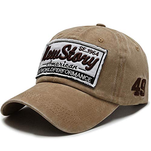 Preisvergleich Produktbild Axlgw Baseballkappe aus gewaschener Baumwolle, Denim, Snapback-Sonnenhut für Damen, legere Stickerei, Outdoor, Retro, Khaki, verstellbar