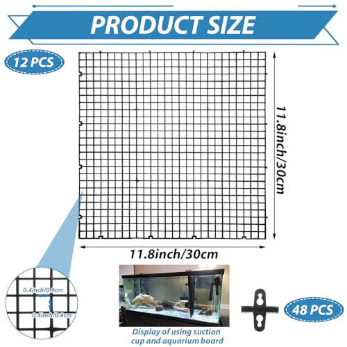 Image of 12 PCS 12x12 Inch Fish Tank Divider 10 Gallon Aquarium Divider with Sucker Clips Plastic Fish Tank Separator Black Egg Crate Light Diffuser Fish Separator for Aquarium Plastic Grid Panel