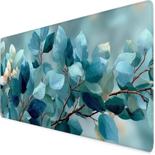 Tapis de souris XXL turquoise 80x40 cm motif feuille pour bureau