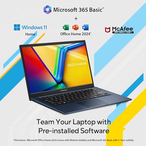 Image of ASUS Vivobook 14, (i5 14th Gen) Intel Core 5 120U, Thin & Light Laptop(16GB RAM /512GB SSD /FHD /14 /60Hz /Fingerprint Reader /M365 Basic (1Year)* /Office Home 2024 /Quiet Blue /1.4 Kg) X1404VAP-EB1542WS