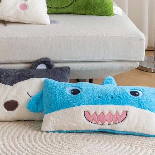 Image of Snugtown Stuffed Animal Lumbar Pillow, Super Soft Plush Cuddle Throw Pillow for Kids, Cute Shark Shaped Pillow, 12 x 24 Inches, Baby Blue