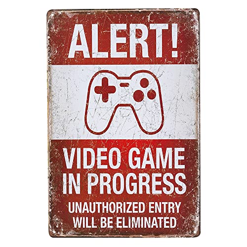 Dingleiever-Funny Vintage Tin Sign Alert! Video Games In Progress 8"X12" Man Cave. #TOP2