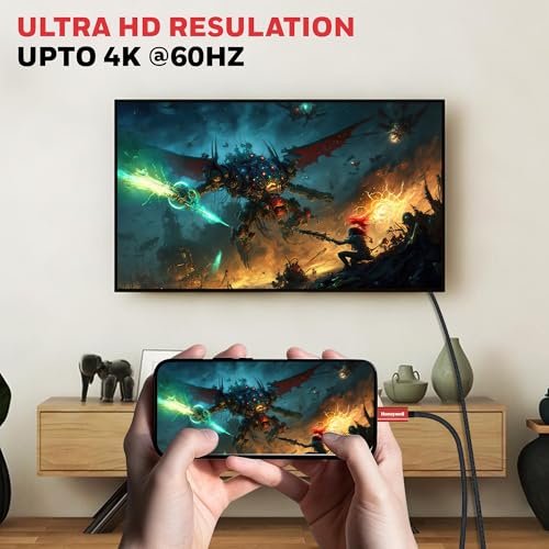 Image of Honeywell Type C to 2.0 HDMI Cable, 4Kx2K@60Hz UHD Resolution, 2 Mtr, 18GBPS Transmission Speed, High-Speed, Male to Male, Compatible with TV, Laptop, Type-C Smartphone, Projector, etc