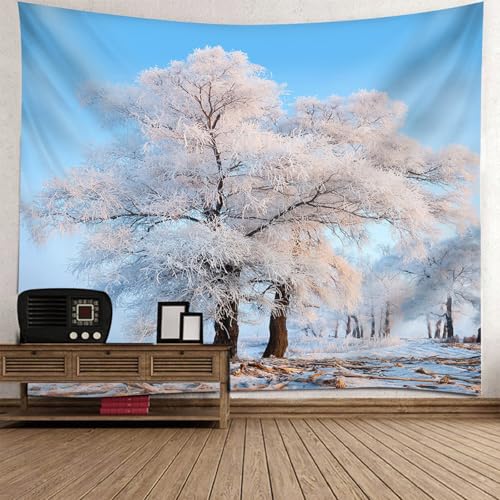 Tenture murale chambre paysage hivernal cèdres 256x350cm