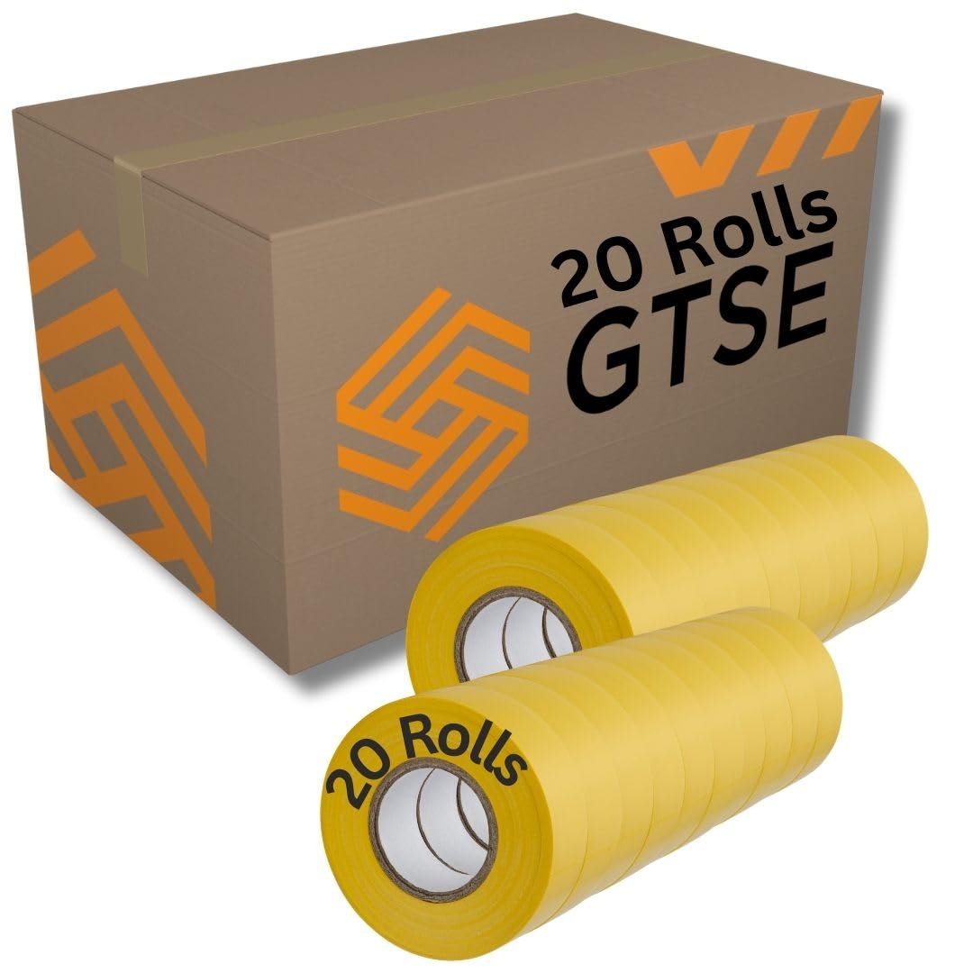 GTSE Yellow Electrical Tape, 19mm x 20m, 20 Rolls of Strong Self-Adhesive PVC Insulation Tape for Insulating, Repairing and Protecting Electrical Wires