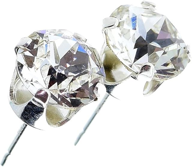 pewterhooter® Women's Classic Collection Crystal Stud Earrings  925 Sterling Silver with sparkling Crystal - Gift Box