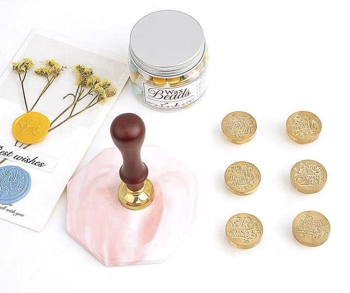 Miniatura 8 de Juego de sellos de cera, 6 piezas de sellos de cera de sellado + 1 empuñadura de madera, kit de sello de cera de sellado con caja de regalo (frase