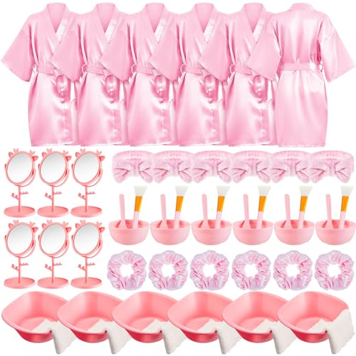 JenPen 6 Set Girls Spa Party Supplies Kids Robes with Accessories Kit Spa Set Party Favors for Spa Party Wedding Birthday (Size 8)