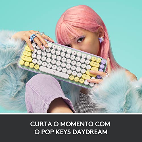 Teclado Mecânico sem fio Logitech POP Keys com teclas Emoji Personalizáveis, Design Compacto Durável