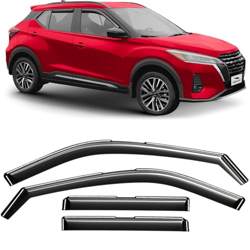 Voron Glass in-Channel Extra Durable Rain Guards for Nissan Kicks 2018-2024, Window Deflectors, Vent Window Visors, 4 Pieces - 200432