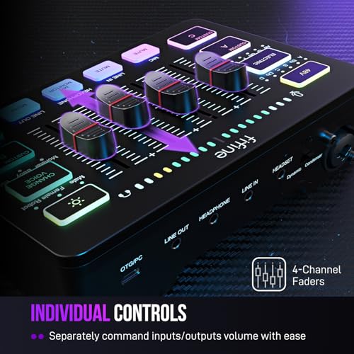 FIFINE Gaming Audio Mixer, Streaming RGB PC Mixer with XLR Microphone Interface, Individual Control, Volume Fader, Mute Button, 48V Phantom Power, for Podcast/Recording/Vocal/Game Voice-AmpliGame SC3 - Image 4
