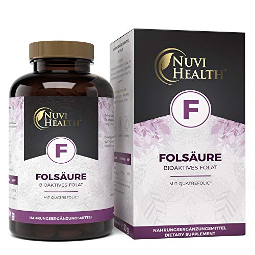 Nuvi Health® Folsäure - 800 μg Folat pro Tablette - 240 Stück (8 Monatsvorrat) - Premium: Quatrefolic® - Mit 5-MTHF dem höchst bioverfügbarem Vitamin B9 - Laborgeprüft - Vegan - Hochdosiert