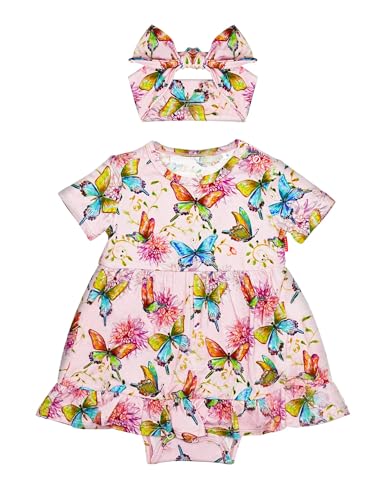 Image of EASWEET Infant Baby Girl Bodysuit Dress with Hairband Set, Bamboo Viscose Summer Clothes Outfit