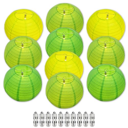 Image of Chinese Paper Lanterns - Pack of 10, 10-Inch Light Green /Green Hanging Lights for Birthday Party Decorations, Ceiling Decor, Rainbow Classroom, Wedding, and Home Party
